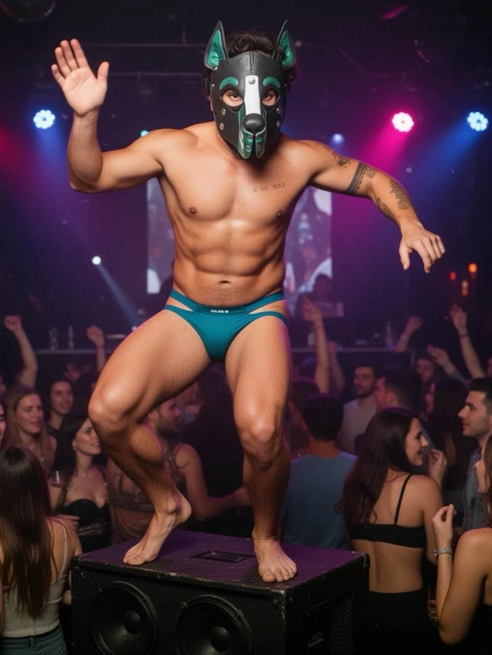 Leather Canine Face Mask in Black & Green